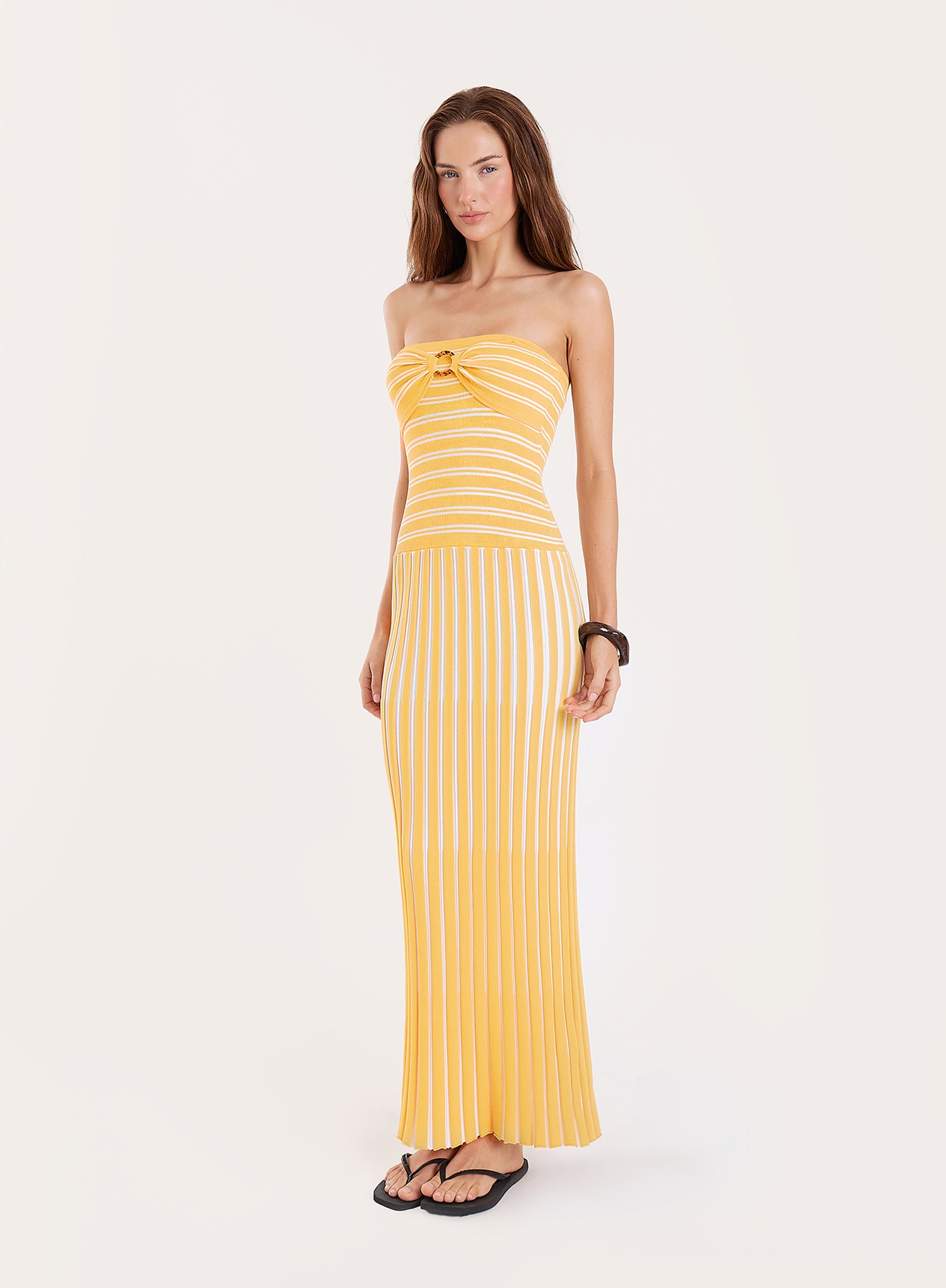 Yellow Stripe Knitted Bandeau Maxi Dress